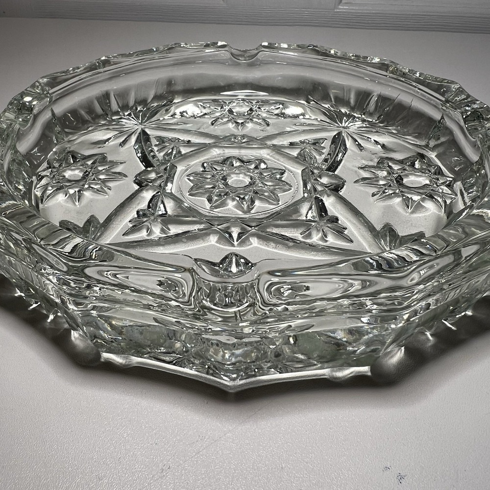 Large 8" Anchor‎ Hocking Early American Prescut Star Of David Glass Ashtray VTG